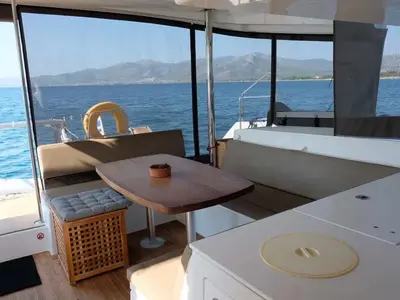Deck of Cabin 4, a Lagoon 450 Fly catamaran at Municipal Unit of Lefkada, Greece