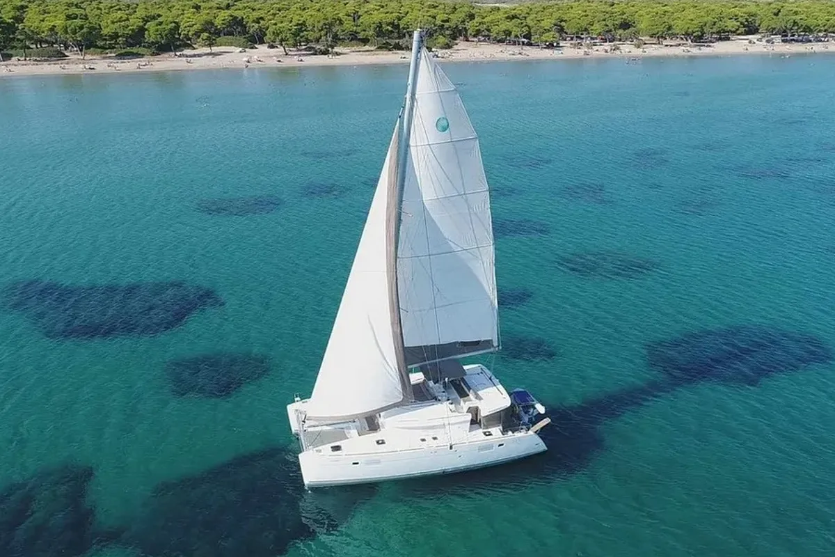 Exterior view of Cabin 4, a Lagoon 450 Fly catamaran at Municipal Unit of Lefkada, Greece