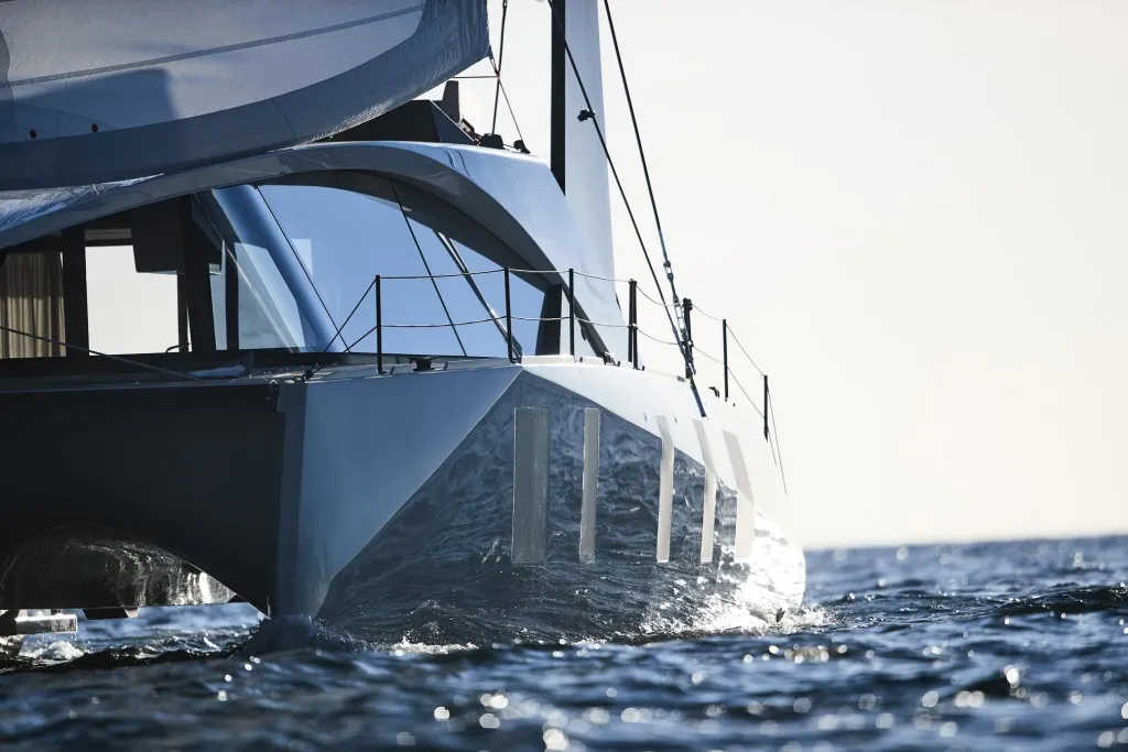 Exterior view of Wave 50, a catamaran at Olbia, Italy