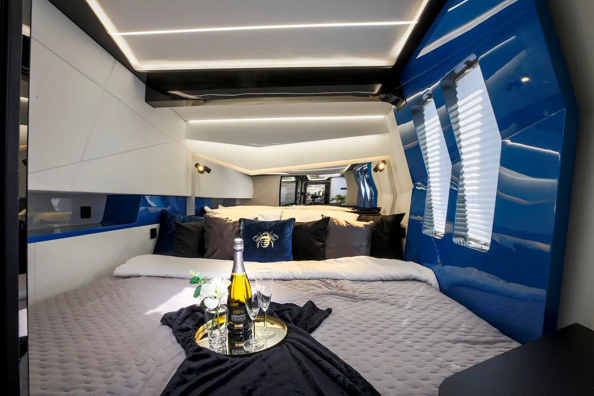 Cabin on Wave 50, a catamaran at Olbia, Italy