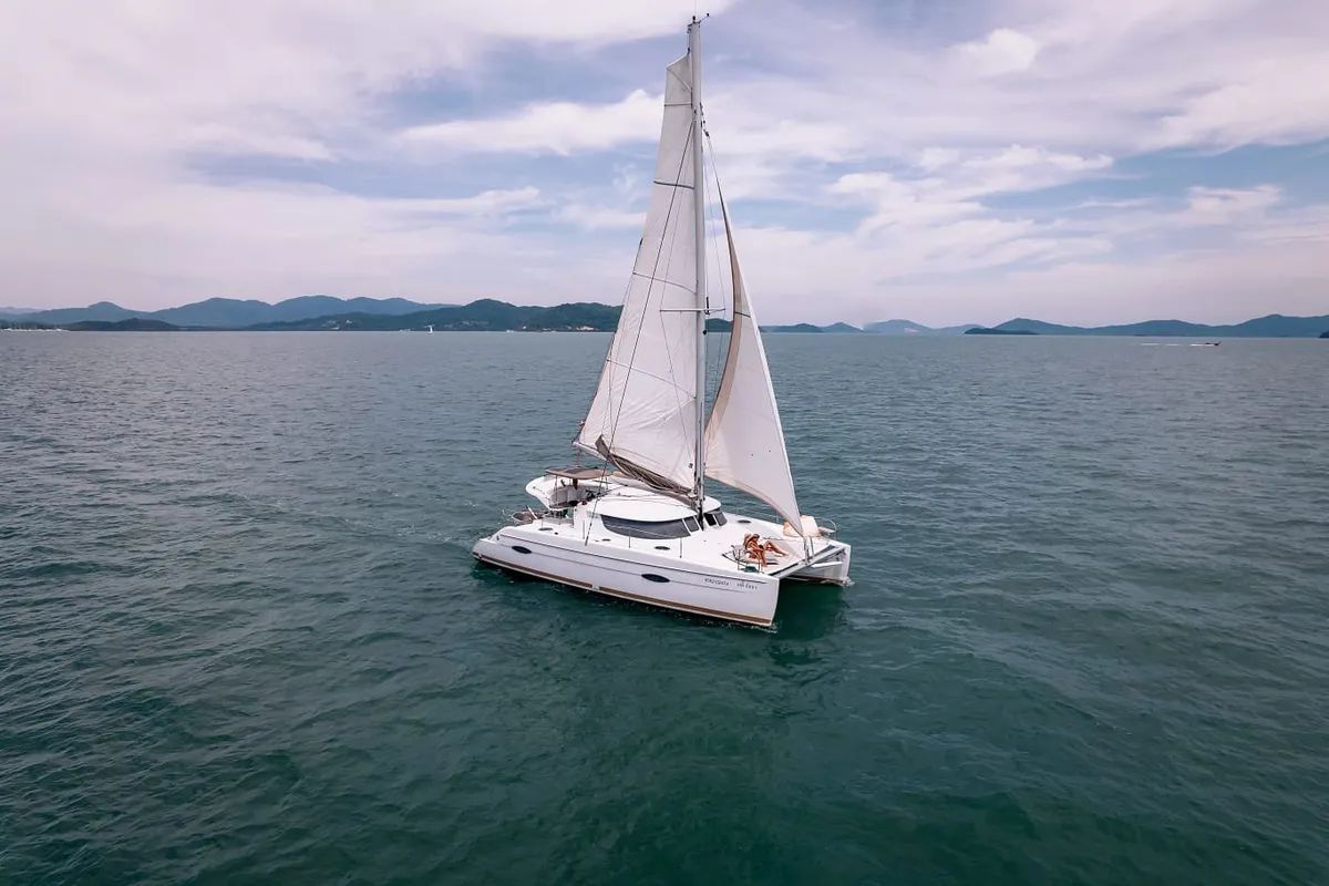 Exterior view of Lady Alla, a Fountaine Pajot Lipari 41 catamaran at Pa Khlok, Thailand