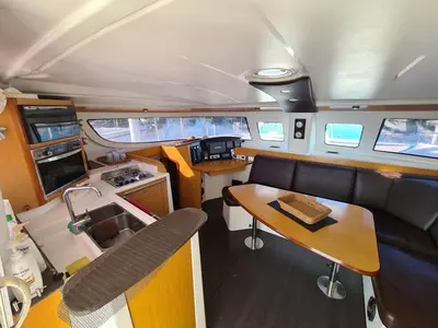 Salon of Lady Alla, a Fountaine Pajot Lipari 41 catamaran at Pa Khlok, Thailand
