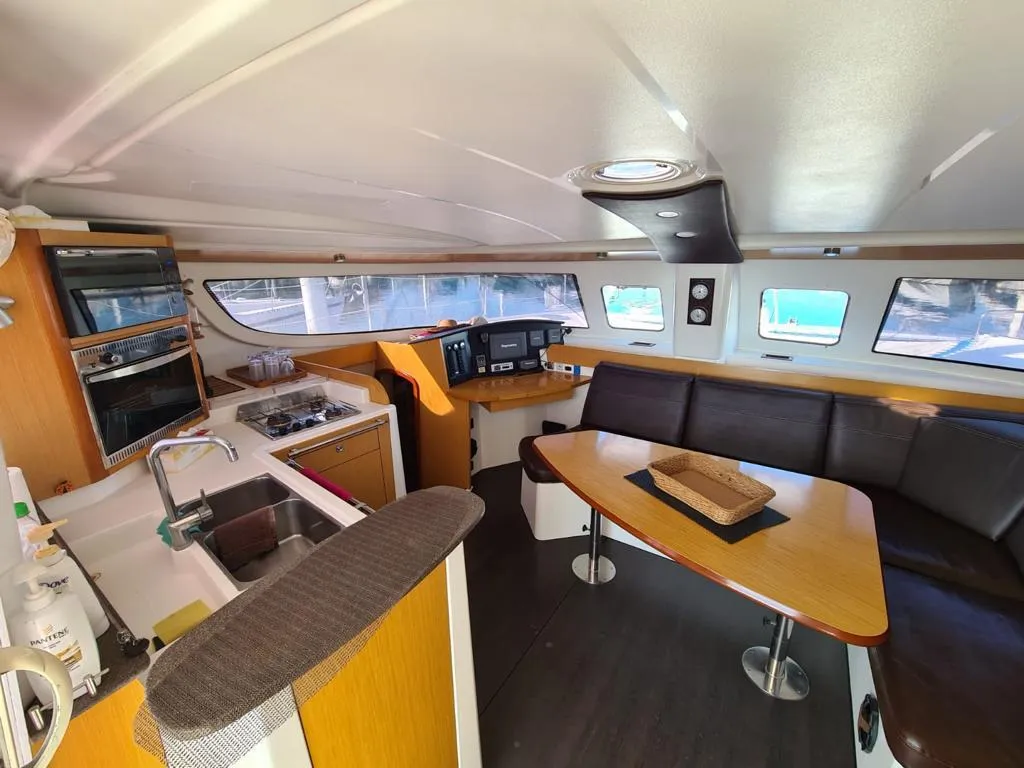 Salon of Lady Alla, a Fountaine Pajot Lipari 41 catamaran at Pa Khlok, Thailand