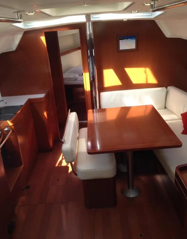 Salon of Shedir, a Beneteau Oceanis 46 sailboat at Olbia, Italy