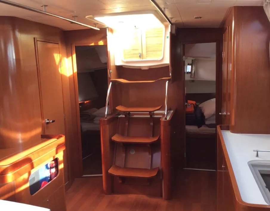 Salon of Shedir, a Beneteau Oceanis 46 sailboat at Olbia, Italy