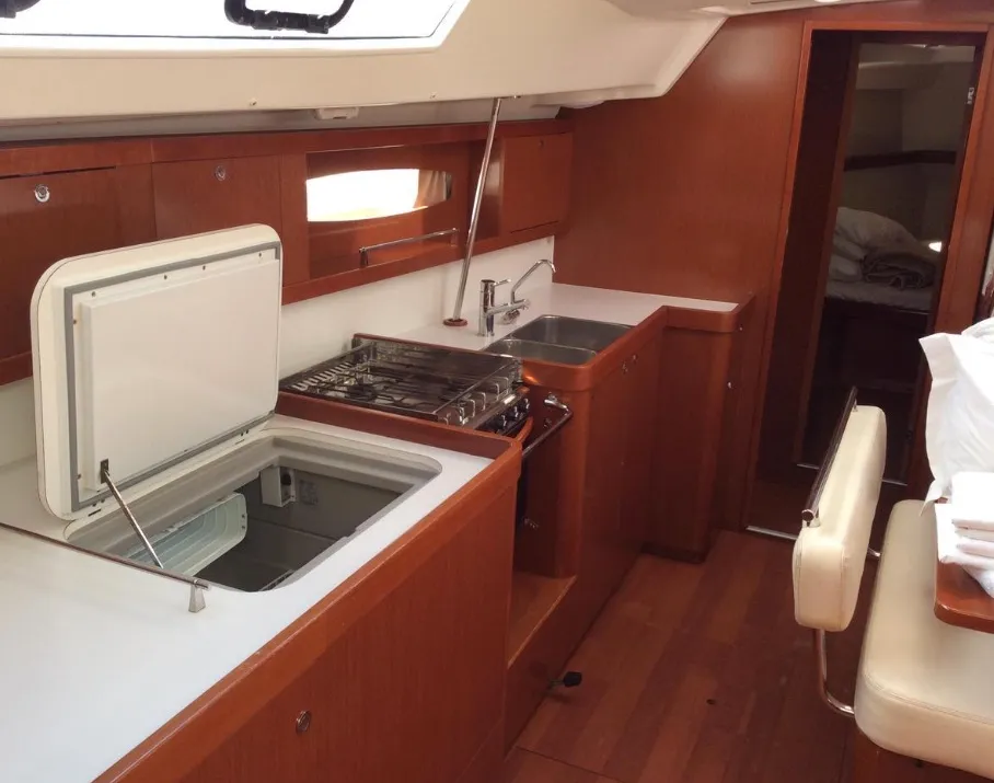 Galley of Shedir, a Beneteau Oceanis 46 sailboat at Olbia, Italy