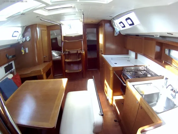 Salon of Shedir, a Beneteau Oceanis 46 sailboat at Olbia, Italy