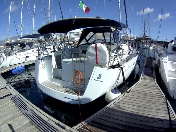 Exterior view of Shedir, a Beneteau Oceanis 46 sailboat at Olbia, Italy