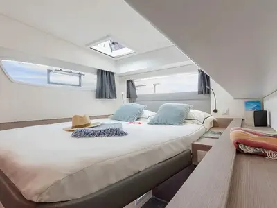 Cabin on Sankalpa, a Fountaine Pajot Elba 45 catamaran at Cogolin, France