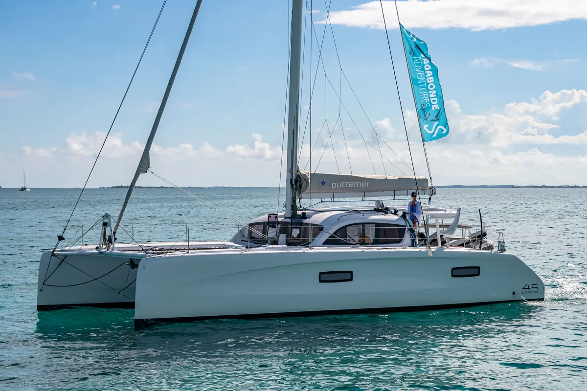 Falmari, a Outremer 45('01) catamaran at Central Abaco, Bahamas