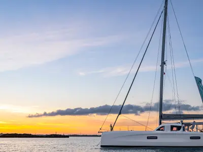 Deck of Falmari, a Outremer 45('01) catamaran at Central Abaco, Bahamas