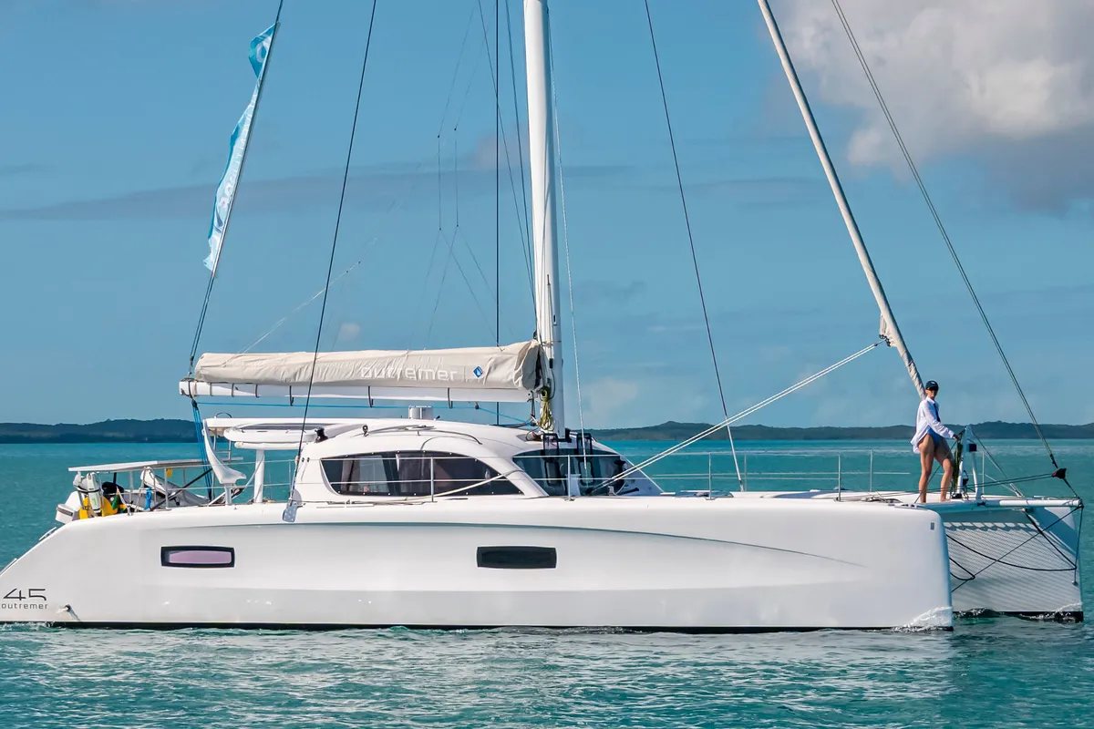 Falmari, a Outremer 45('01) catamaran at Central Abaco, Bahamas