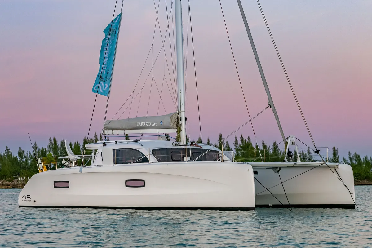 Falmari, a Outremer 45('01) catamaran at Central Abaco, Bahamas
