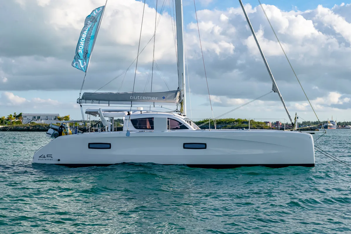 Falmari, a Outremer 45('01) catamaran at Central Abaco, Bahamas