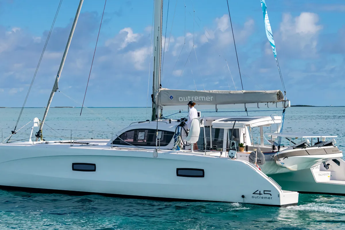 Falmari, a Outremer 45('01) catamaran at Central Abaco, Bahamas