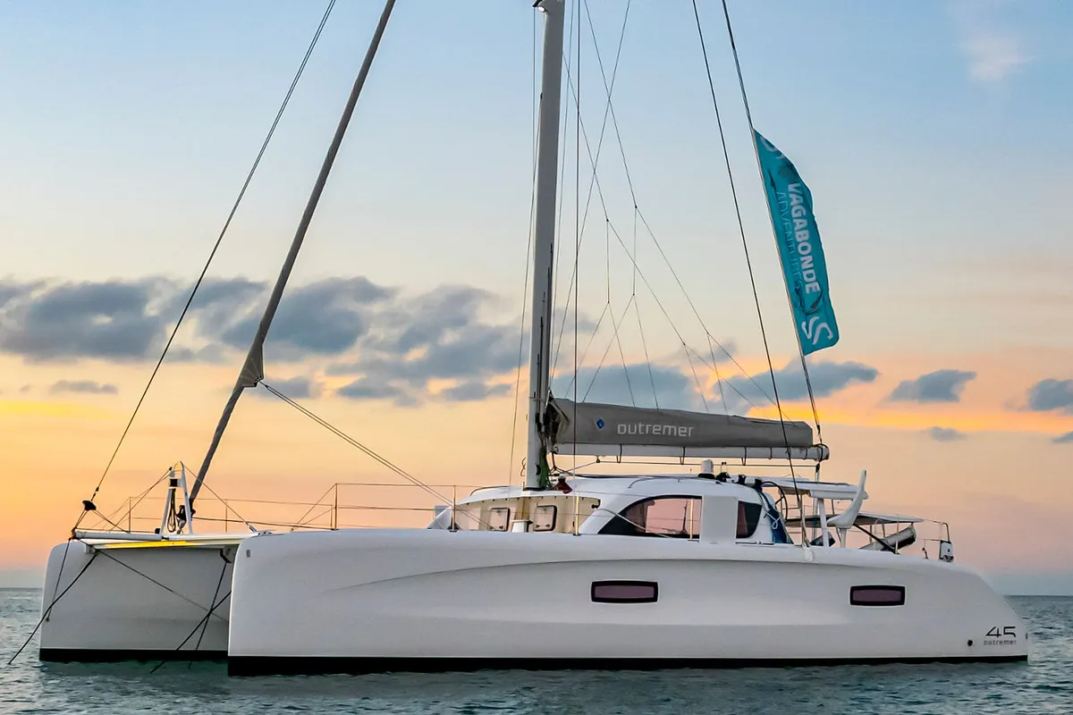 Falmari, a Outremer 45('01) catamaran at Central Abaco, Bahamas