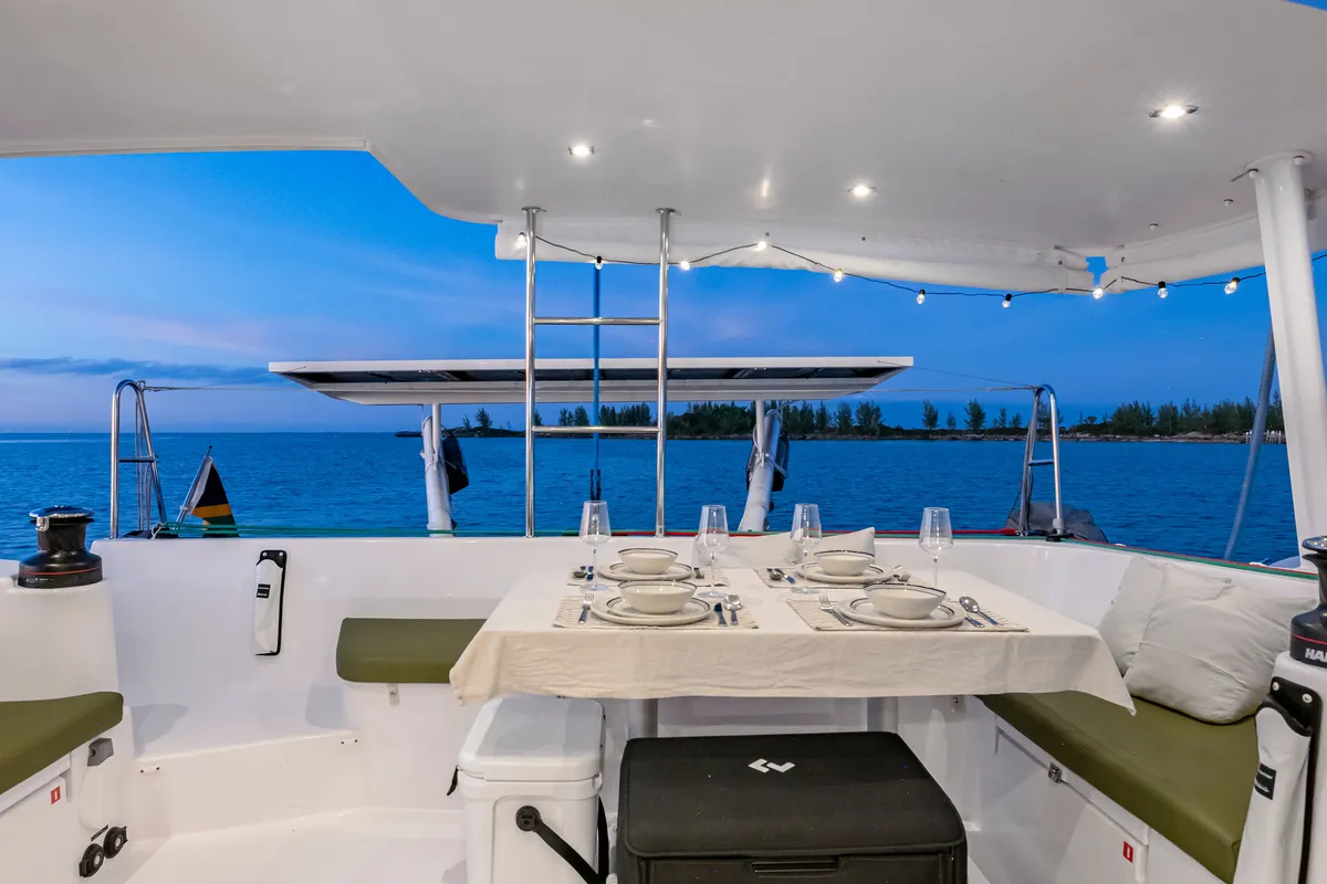 Falmari, a Outremer 45('01) catamaran at Central Abaco, Bahamas