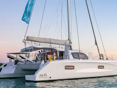 Falmari, a Outremer 45('01) catamaran at Central Abaco, Bahamas