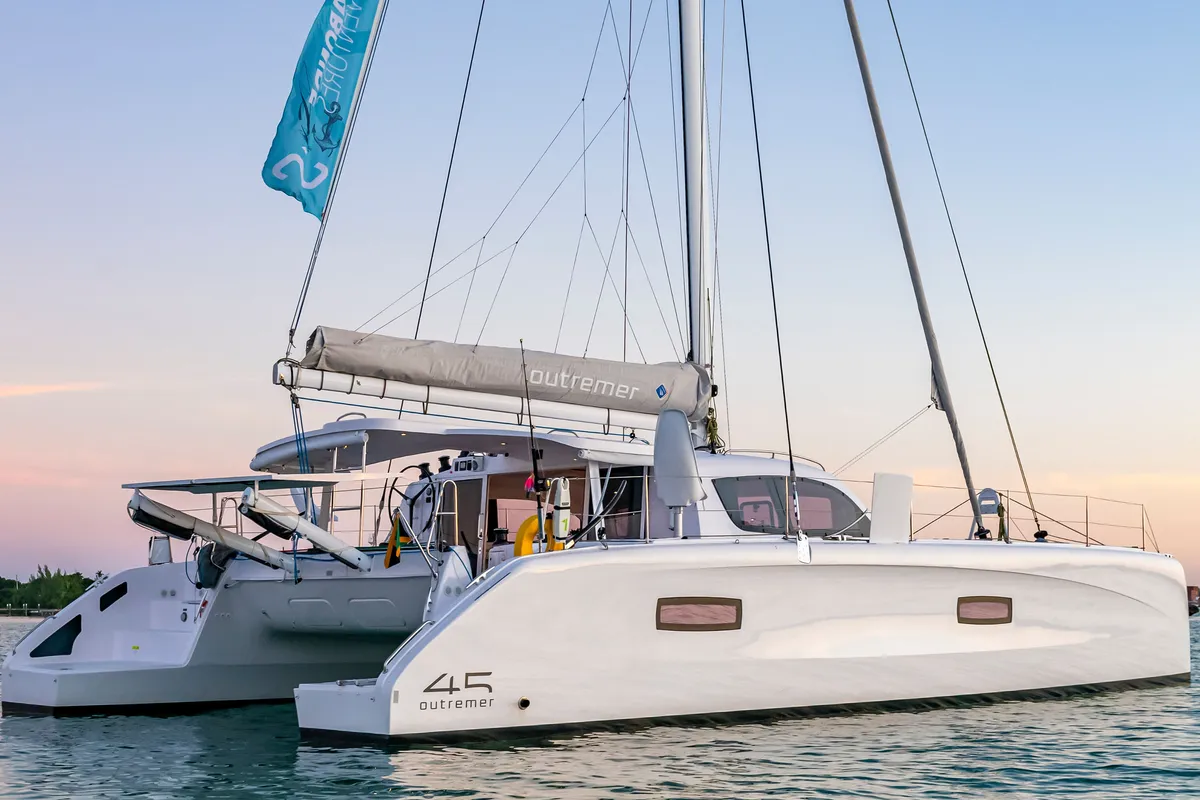 Falmari, a Outremer 45('01) catamaran at Central Abaco, Bahamas