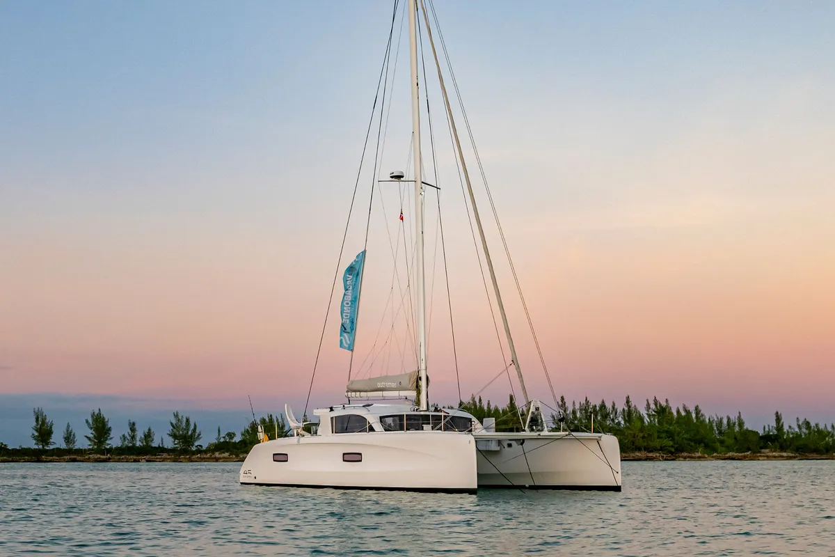 Falmari, a Outremer 45('01) catamaran at Central Abaco, Bahamas