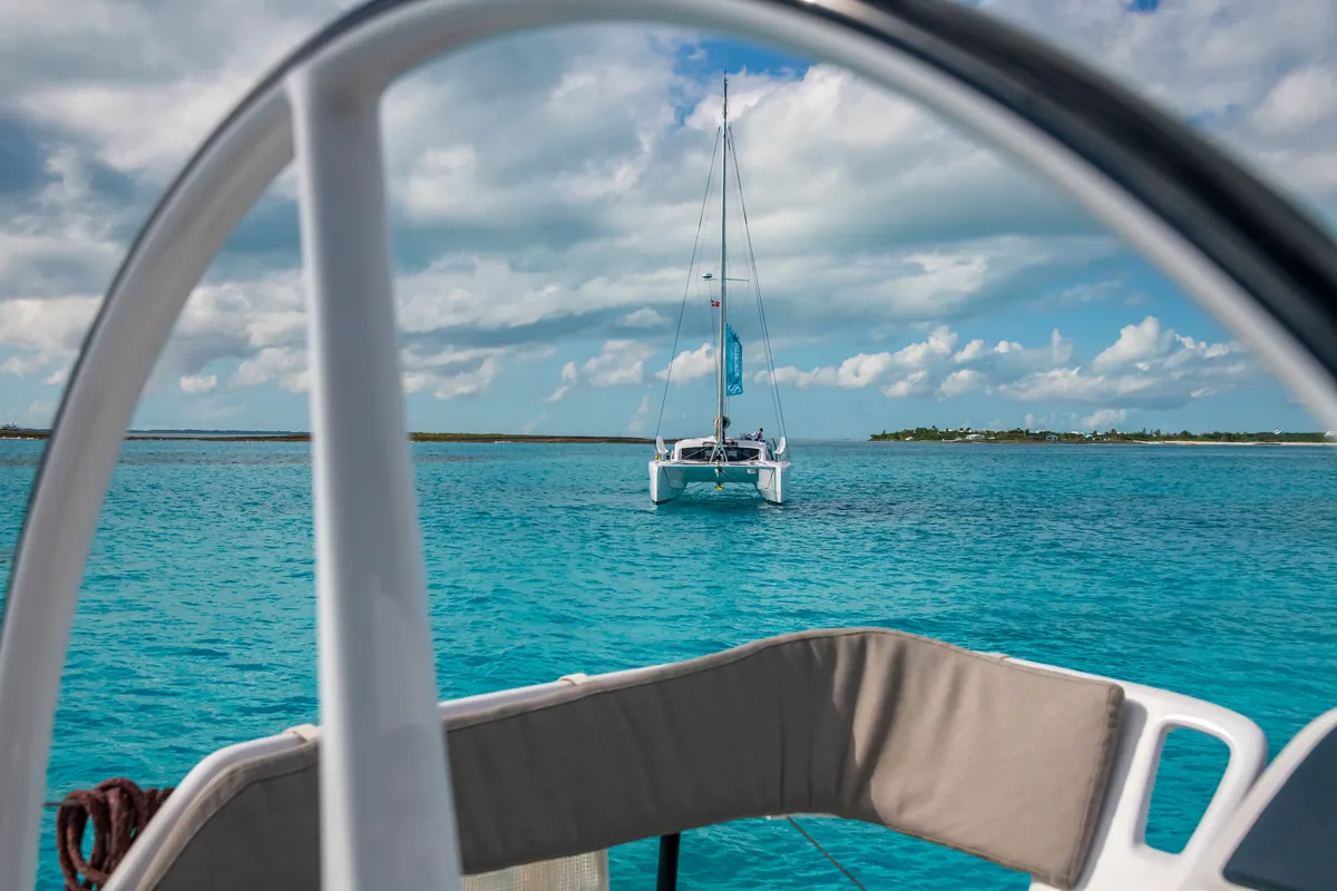 Falmari, a Outremer 45('01) catamaran at Central Abaco, Bahamas