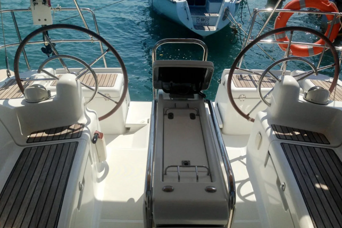 Cockpit of T-Punch, a Jeanneau Sun Odyssey 409 sailboat at Baan Salak Phet, Thailand