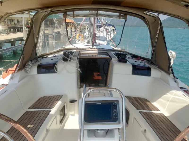 Cockpit of T-Punch, a Jeanneau Sun Odyssey 409 sailboat at Baan Salak Phet, Thailand