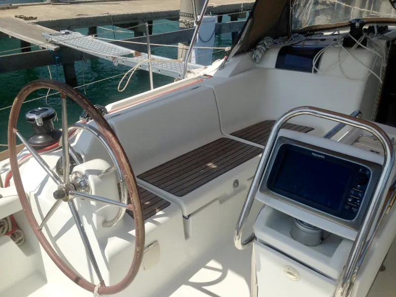 Cockpit of T-Punch, a Jeanneau Sun Odyssey 409 sailboat at Baan Salak Phet, Thailand