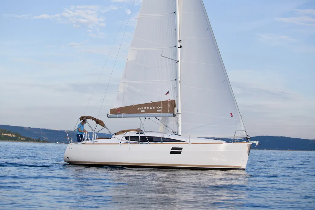 Exterior view of Tesa, a Elan Impression 35 sailboat at Grad Kaštela, Croatia