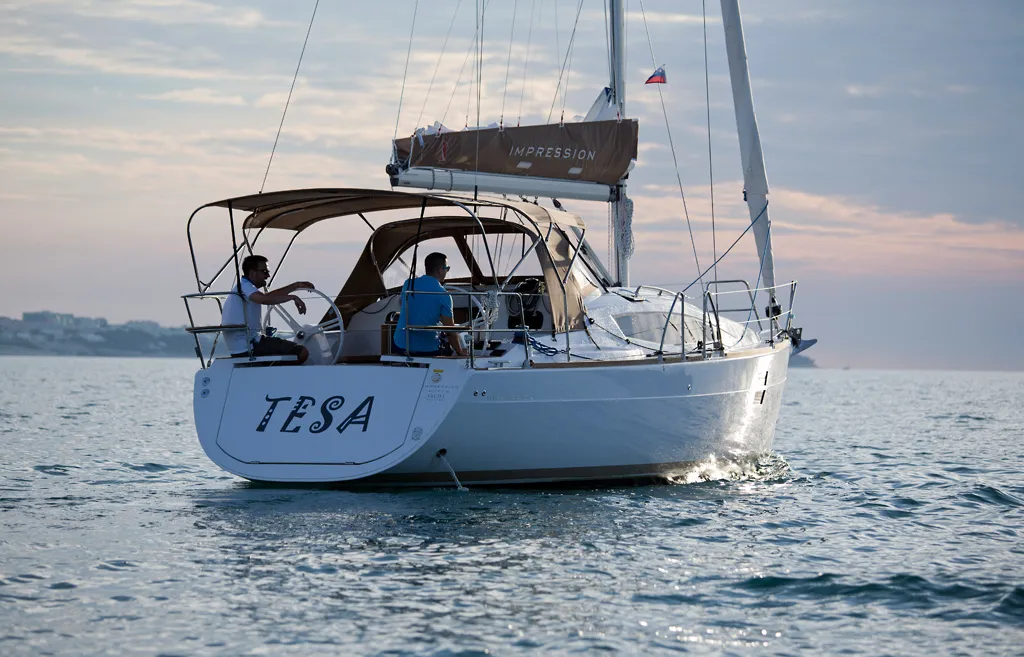 Exterior view of Tesa, a Elan Impression 35 sailboat at Grad Kaštela, Croatia