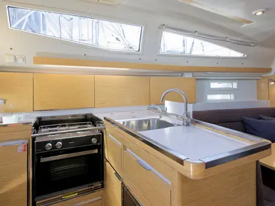 Galley of Tesa, a Elan Impression 35 sailboat at Kaštela, Croatia