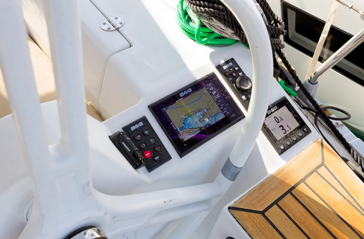 Cockpit of Tesa, a Elan Impression 35 sailboat at Kaštela, Croatia