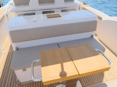 Deck of Mister Gio, a Pirelli 50 motorboat at Castellammare di Stabia, Italy