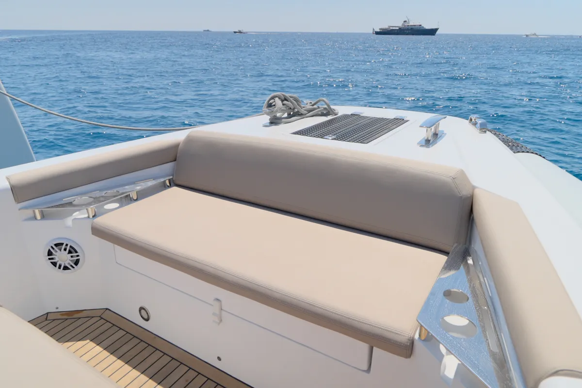 Deck of Mister Gio, a Pirelli 50 motorboat at Castellammare di Stabia, Italy