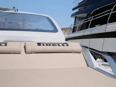 Cockpit of Mister Gio, a Pirelli 50 motorboat at Castellammare di Stabia, Italy