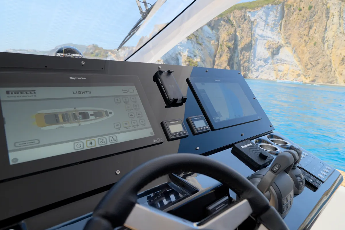 Cabin on Mister Gio, a Pirelli 50 motorboat at Castellammare di Stabia, Italy