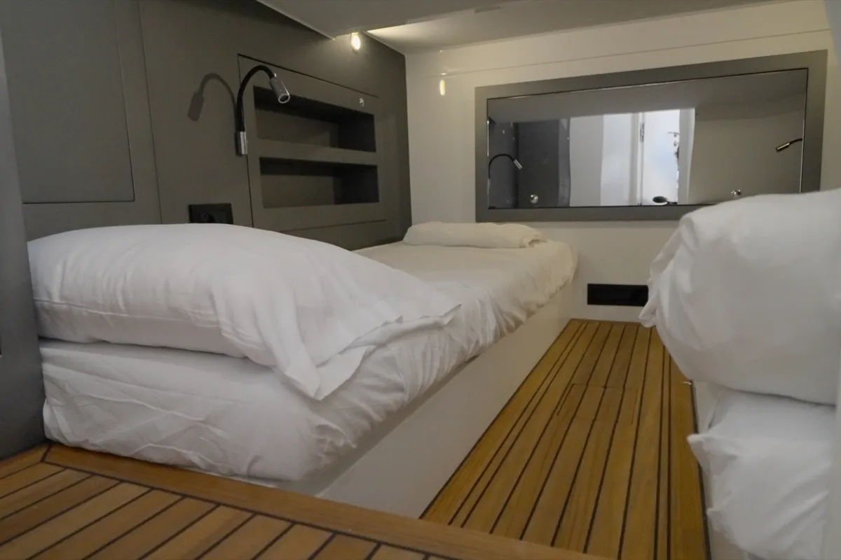 Salon of Mister Gio, a Pirelli 50 motorboat at Castellammare di Stabia, Italy