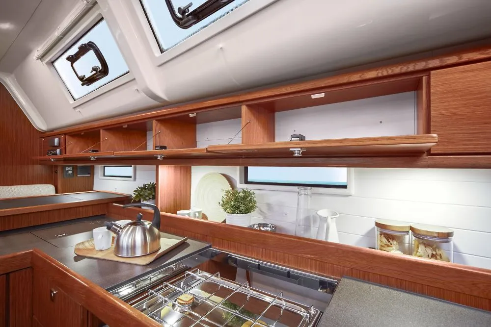 Galley of okkio che ti vedo, a Bavaria Cruiser 51 sailboat at Procida, Italy