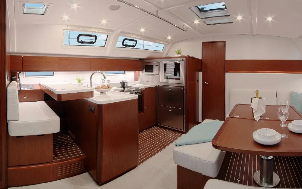 Galley of okkio che ti vedo, a Bavaria Cruiser 51 sailboat at Procida, Italy