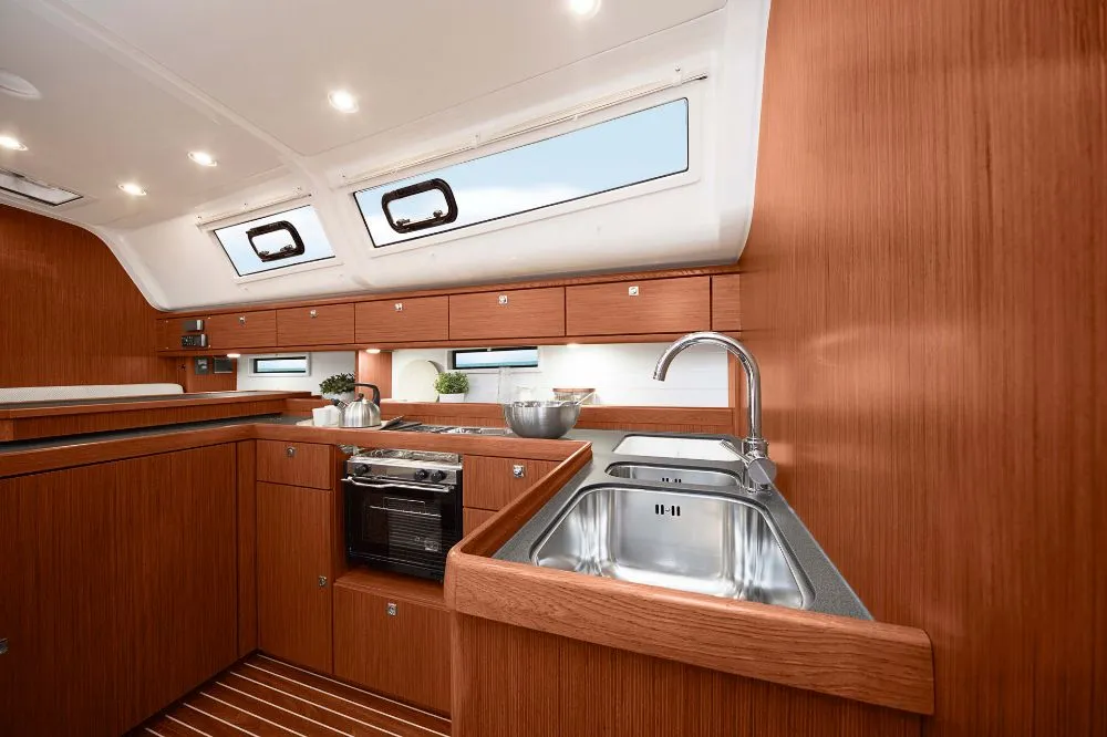 Galley of okkio che ti vedo, a Bavaria Cruiser 51 sailboat at Procida, Italy