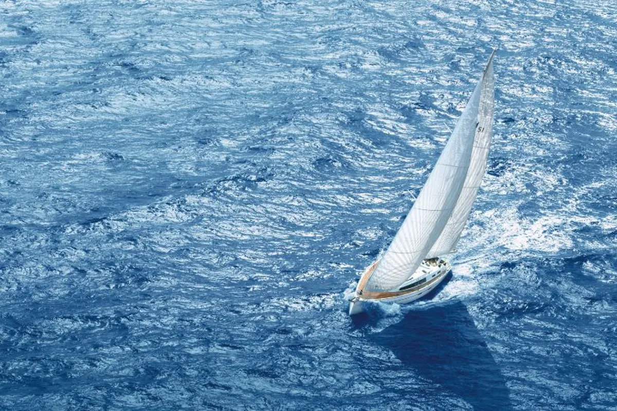 Exterior view of okkio che ti vedo, a Bavaria Cruiser 51 sailboat at Procida, Italy
