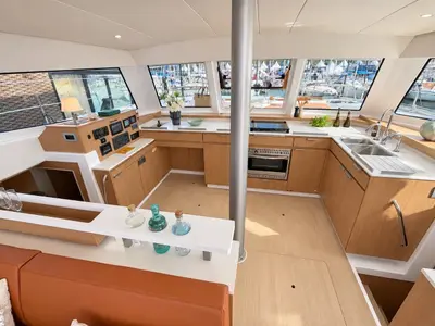 Galley of Bali Catspace, a catamaran at Lefkada, Greece