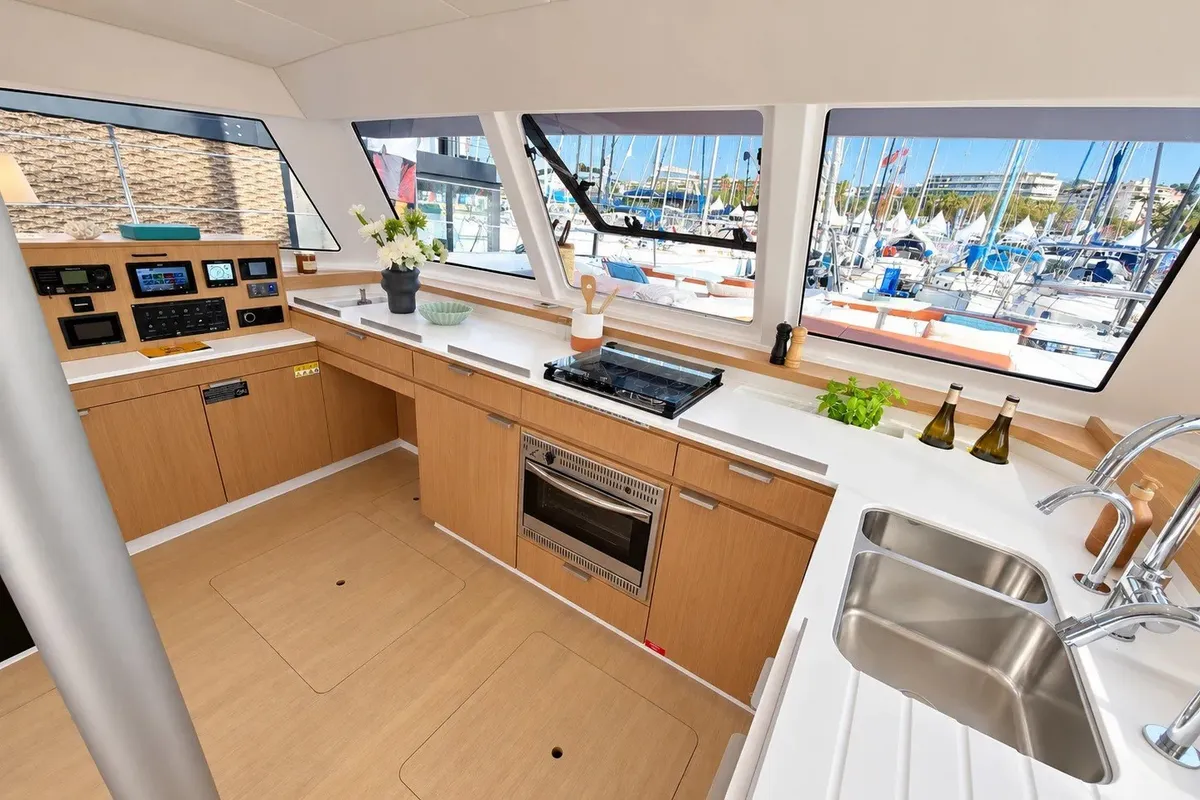 Galley of Bali Catspace, a catamaran at Lefkada, Greece