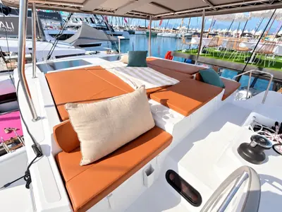 Cockpit of Bali Catspace, a catamaran at Lefkada, Greece