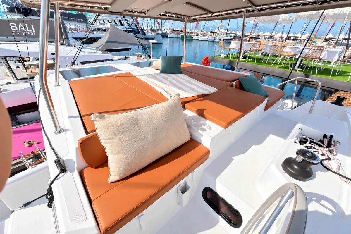 Cockpit of Bali Catspace, a catamaran at Lefkada, Greece