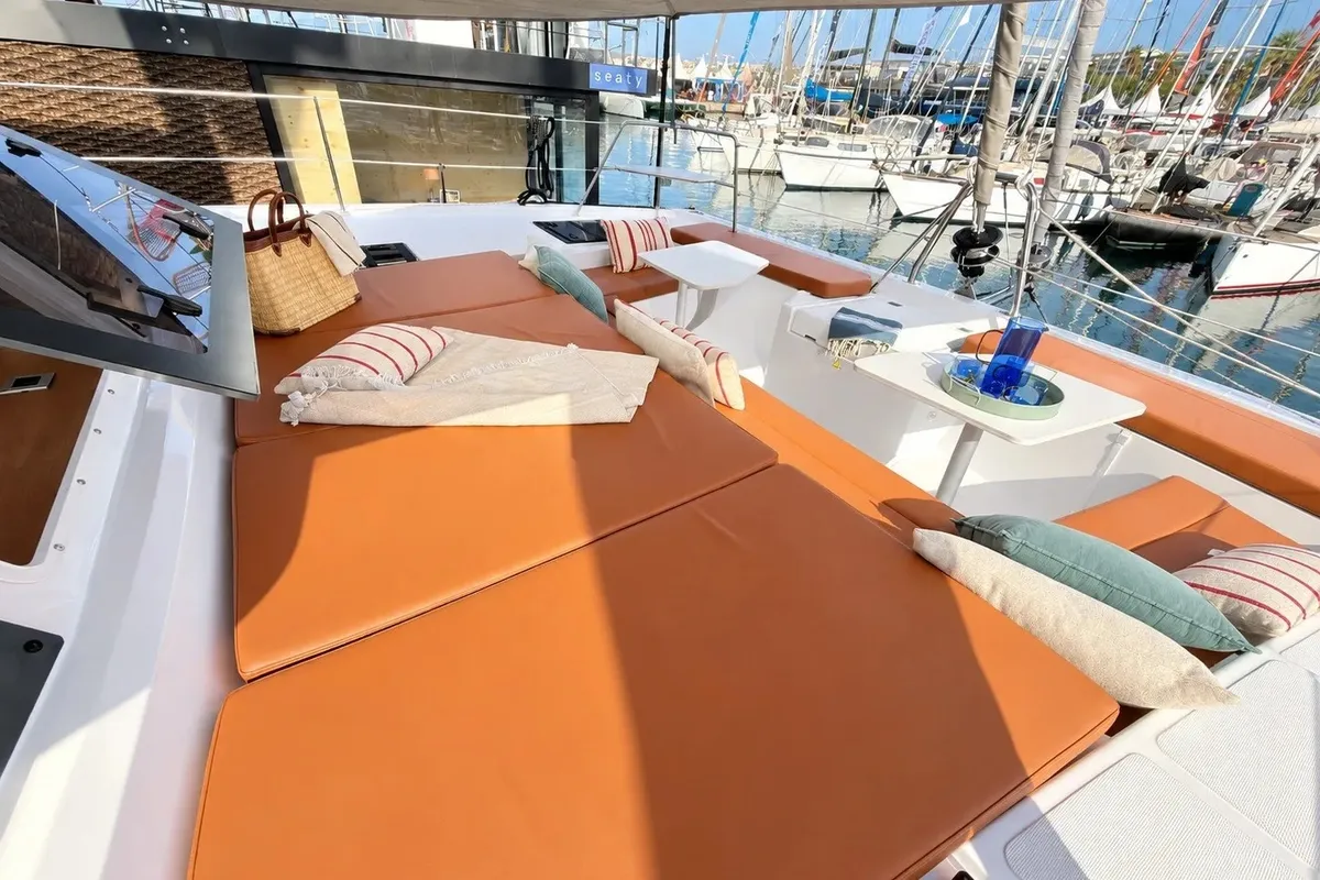 Deck of Bali Catspace, a catamaran at Lefkada, Greece