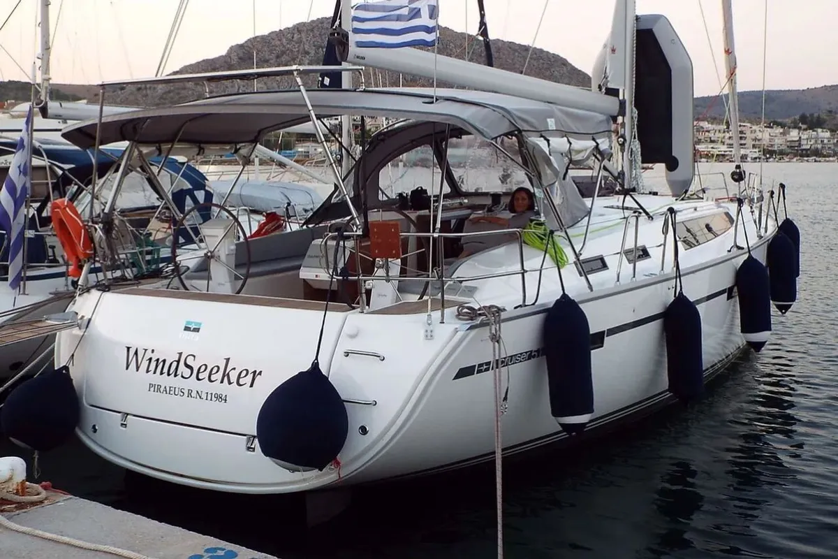 Exterior view of Windseeker S, a Bavaria 51 Cruiser sailboat at Salamina, Greece