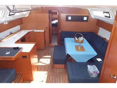 Salon of Windseeker S, a Bavaria 51 Cruiser sailboat at Salamina, Greece
