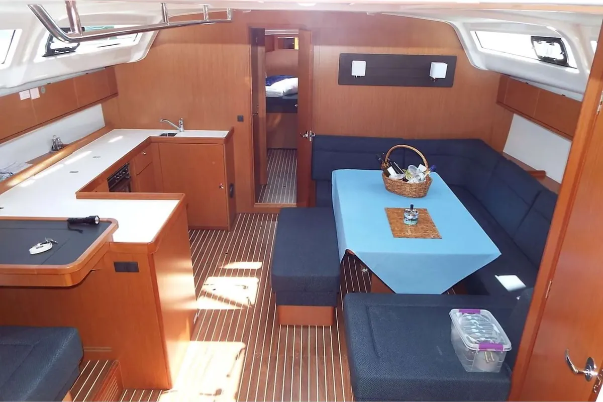 Salon of Windseeker S, a Bavaria 51 Cruiser sailboat at Salamina, Greece