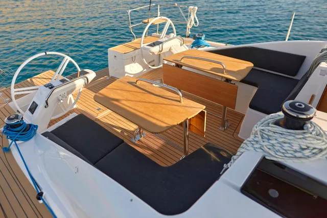 Deck of Skyline, a Elan Impression 43 sailboat at Slano, Croatia
